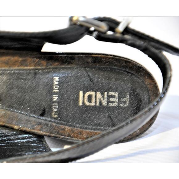 Fendi Italy Vernice Radica Peep Toe Platform Sandal Heel Tabacco Brown 37.5/7 - Picture 9 of 11